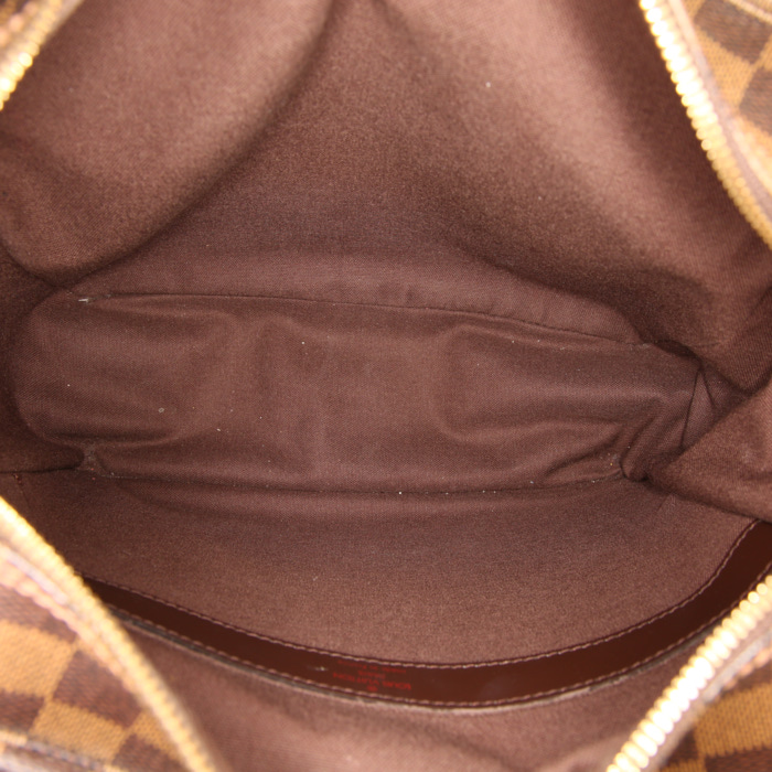 Borsa a tracolla Louis Vuitton Naviglio in tela cerata con motivo a scacchi ebano e pelle marrone - Detail D2