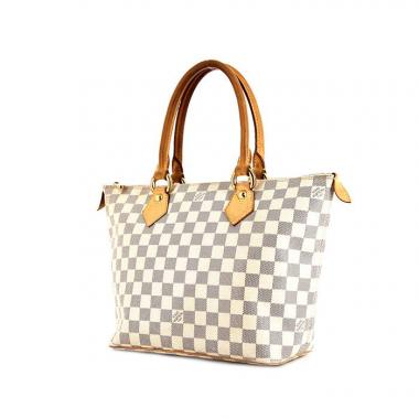 Sac à main Louis Vuitton Saleya en toile damier azur et cuir naturel