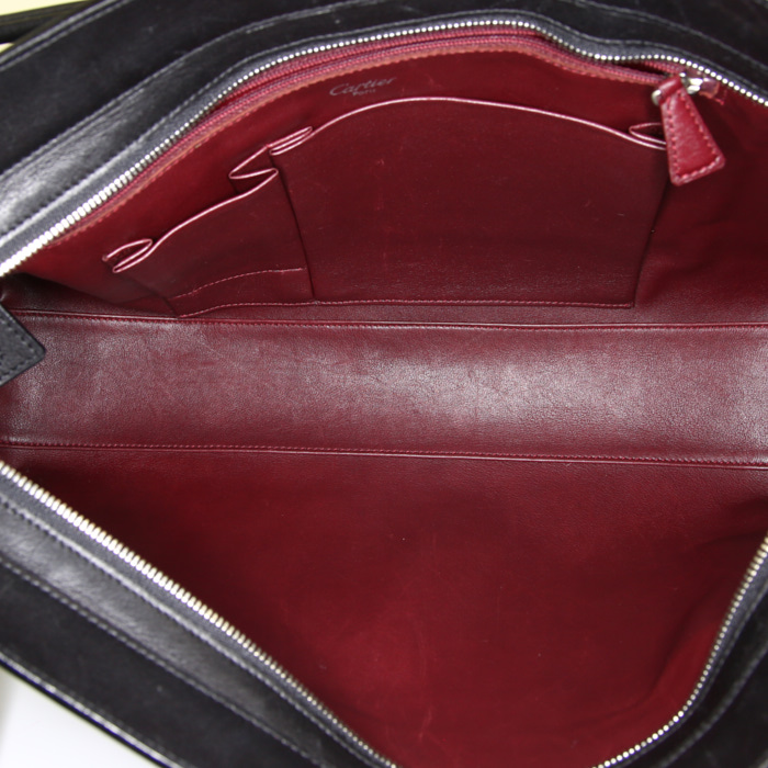 Cartier Cabochon bag worn on the shoulder or carried in the hand in black grained leather - Detail D2