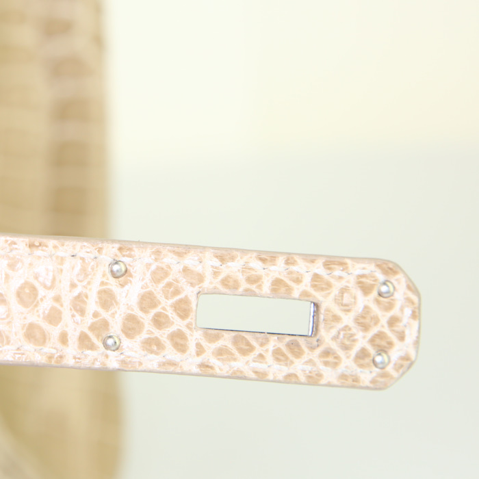 Hermes Birkin 35 cm handbag in beige Ficelle porosus crocodile - Detail D4