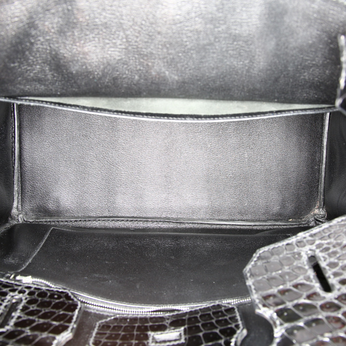 Hermes Birkin 35 cm handbag in black porosus crocodile - Detail D2