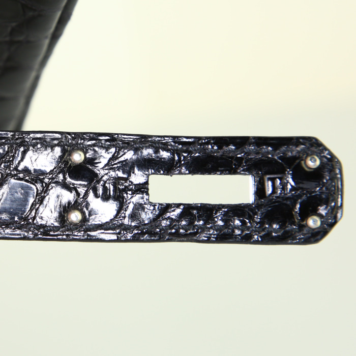 Borsa Hermes Birkin 35 cm in coccodrillo marino nero - Detail D4