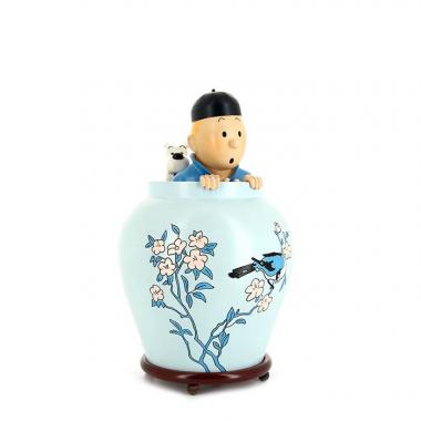 "The blue lotus - Tintin and Snowy in the vase" sculpture, Patrick Regout, polychrome resin, 1991