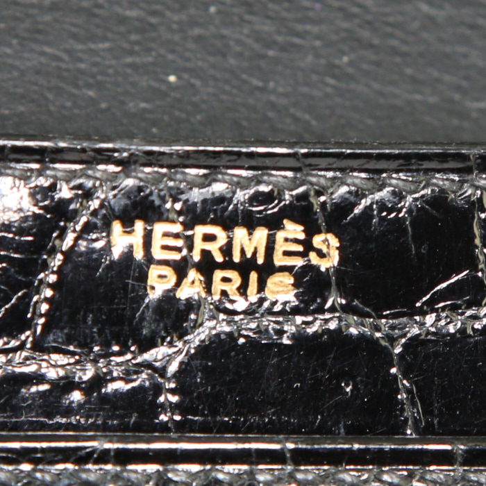 Bolso para llevar al hombro o en la mano Hermès Palonnier en cocodrilo negro - Detail D3
