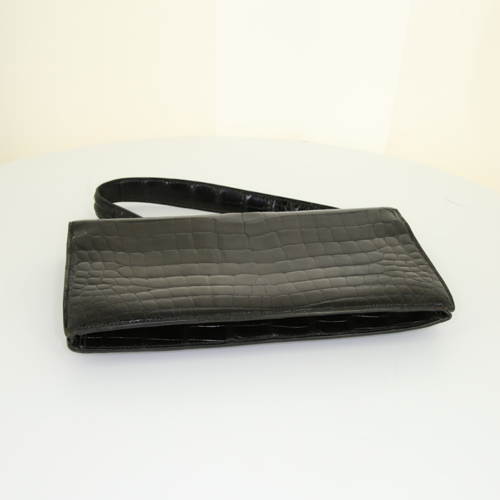Hermès Palonnier bag worn on the shoulder or carried in the hand in black crocodile - Detail D4