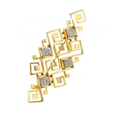 Geometric Lalaounis brooch-pendant in yellow gold,  white gold and diamonds