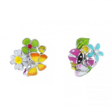 Pendientes Dior Diorette en oro blanco,  esmalte y diamante