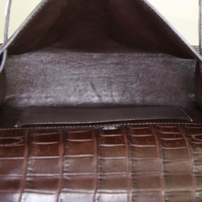 Pochette Hermès Kelly - Clutch in coccodrillo niloticus marrone - Detail D2
