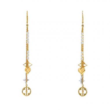 Pendientes colgantes movibles Louis Vuitton Monogram en oro amarillo,  oro blanco y perlas