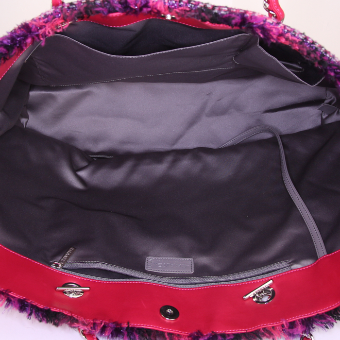 Bolso Cabás Chanel Funny Tweed en lona revestida dos tonos rosa y violeta y cuero rosa - Detail D2