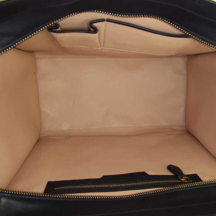 Celine Luggage large model handbag in khaki, black and nude tricolor leather - Detail D2