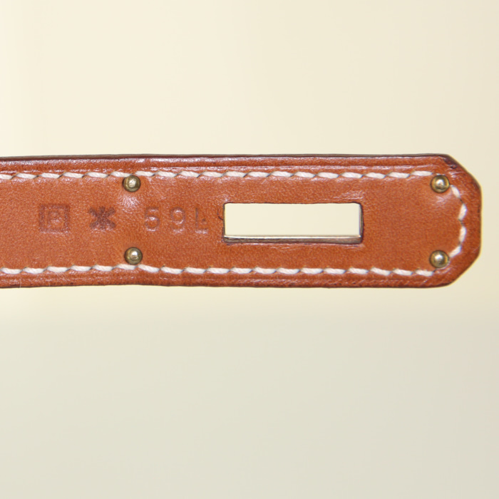 Sac à main Hermès Birkin Grizzly en cuir Barénia gold et veau doblis gold - Detail D4