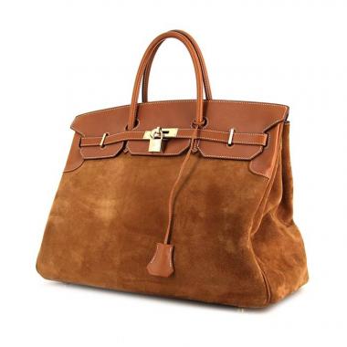 Bolso de mano Hermès Birkin Grizzly en cuero Barenia color oro y cuero de ternero doblis color oro