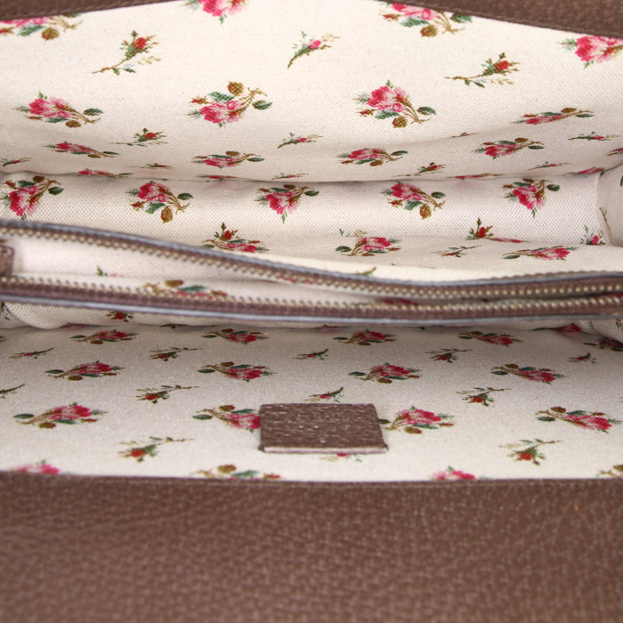 Bolso para llevar al hombro Gucci Dionysus en cuero marrón y lona verde - Detail D3