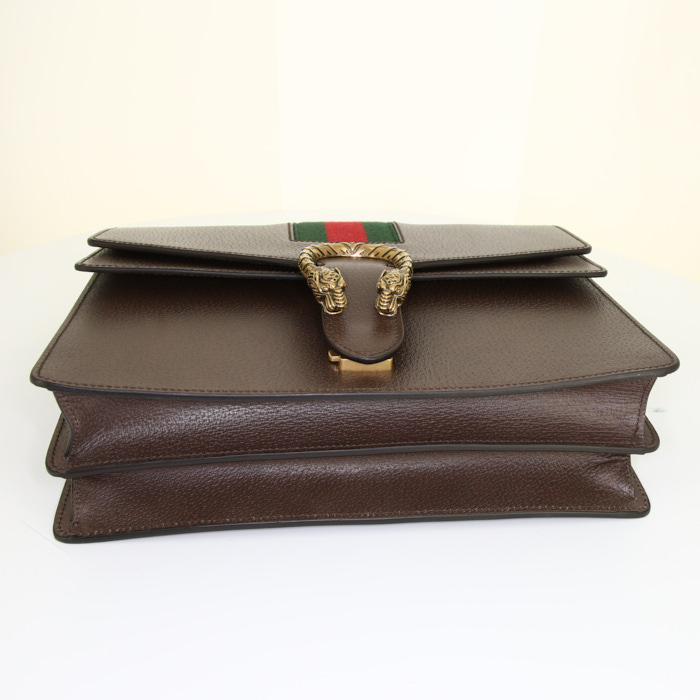 Gucci Dionysus shoulder bag in brown leather and green canvas - Detail D5