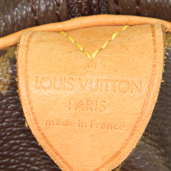 Borsa weekend Louis Vuitton Speedy 40 cm in tela monogram cerata marrone e pelle naturale - Detail D3