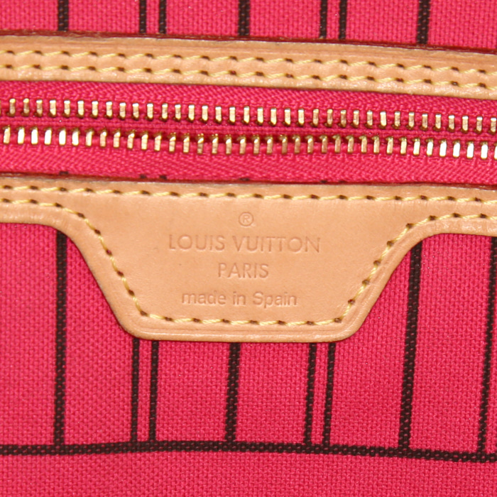 Sac cabas Louis Vuitton Neverfull moyen modèle en toile monogram et cuir naturel - Detail D3