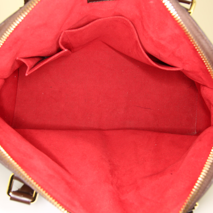 Bolso de mano Louis Vuitton en lona a cuadros revestida ébano y cuero marrón - Detail D2