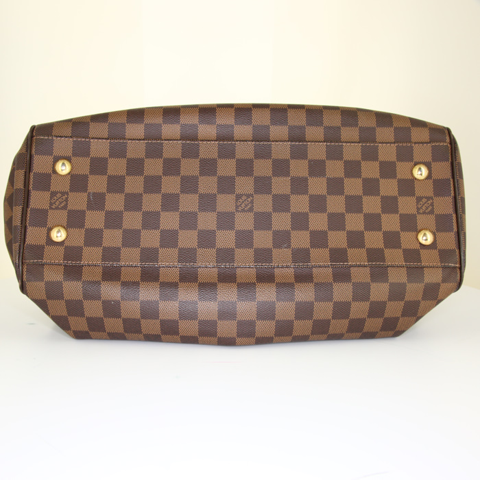 Bolso de mano Louis Vuitton en lona a cuadros revestida ébano y cuero marrón - Detail D4