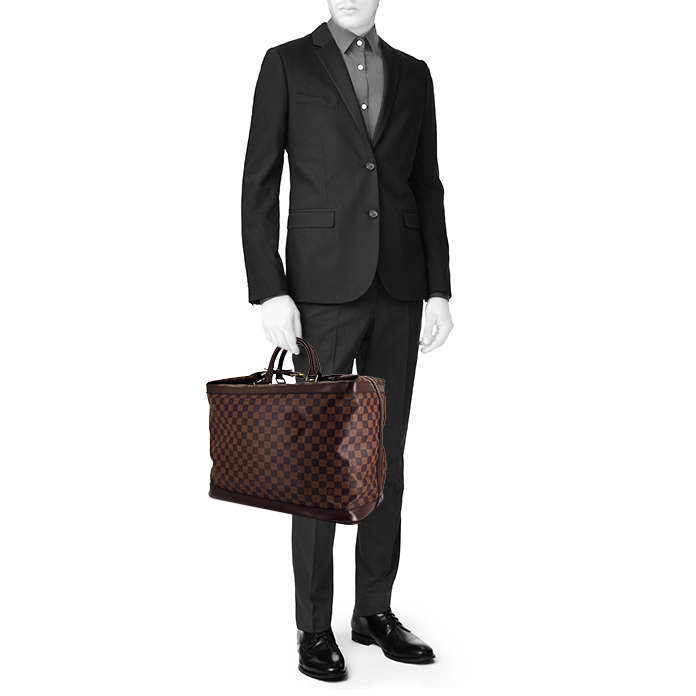 Louis Vuitton Cruiser 45 travel bag in ebene damier canvas and brown leather - Detail D1
