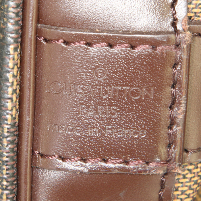 Louis Vuitton Cruiser 45 travel bag in ebene damier canvas and brown leather - Detail D3