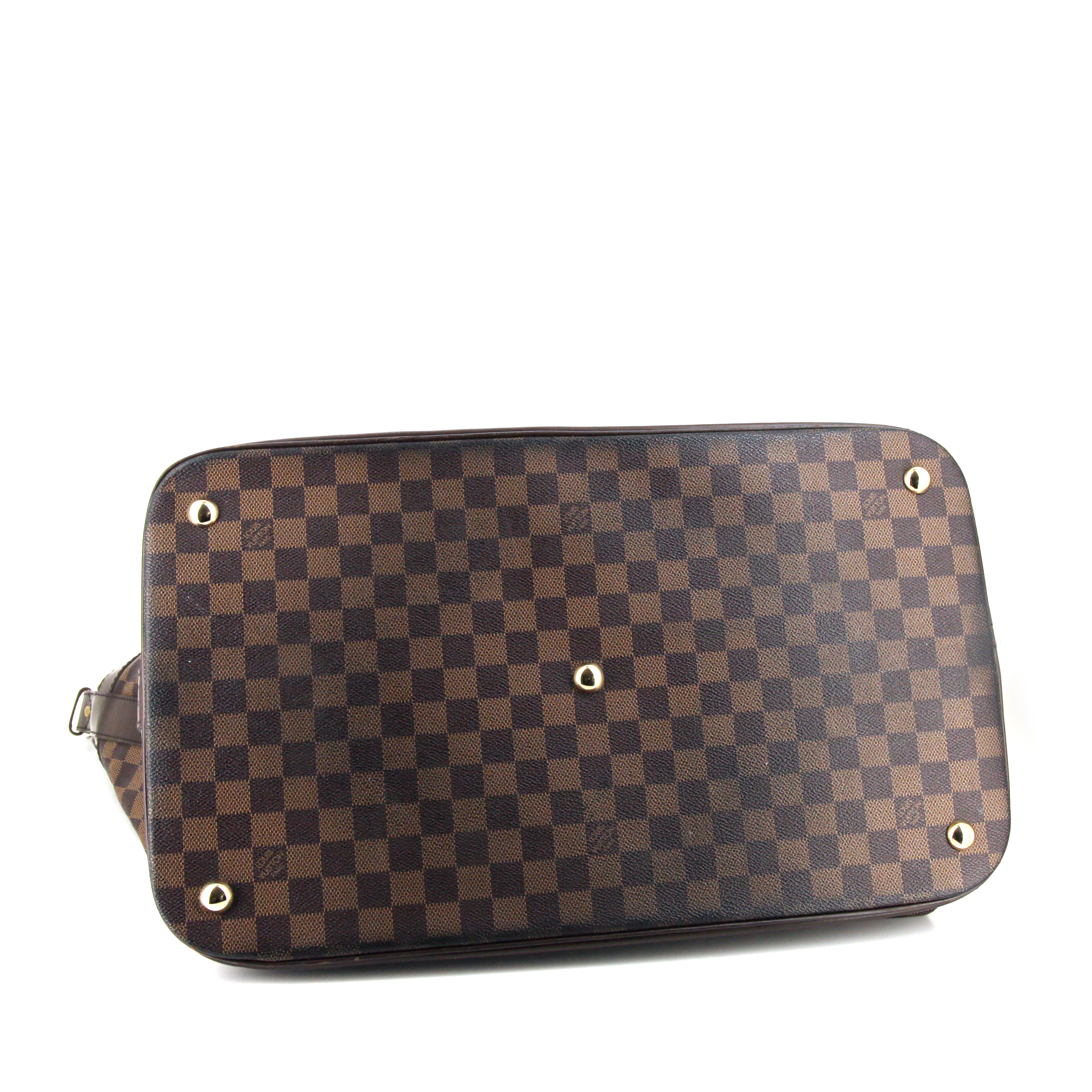 Louis Vuitton Cruiser 45 travel bag in ebene damier canvas and brown leather - Detail D4
