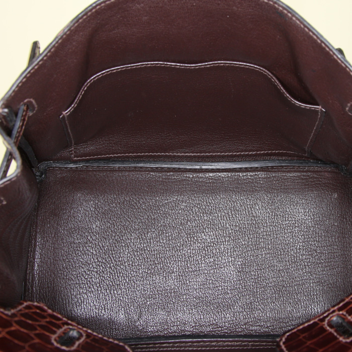Sac à main Hermes Birkin 25 cm en crocodile niloticus marron ébène - Detail D2