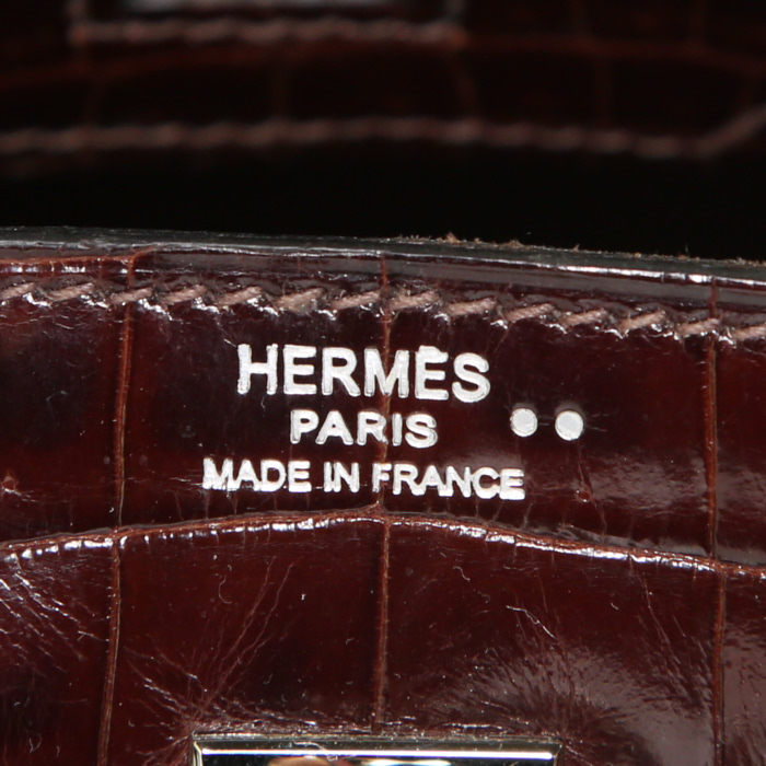 Bolso de mano Hermes Birkin 25 cm en cocodrilo niloticus color ébano - Detail D3