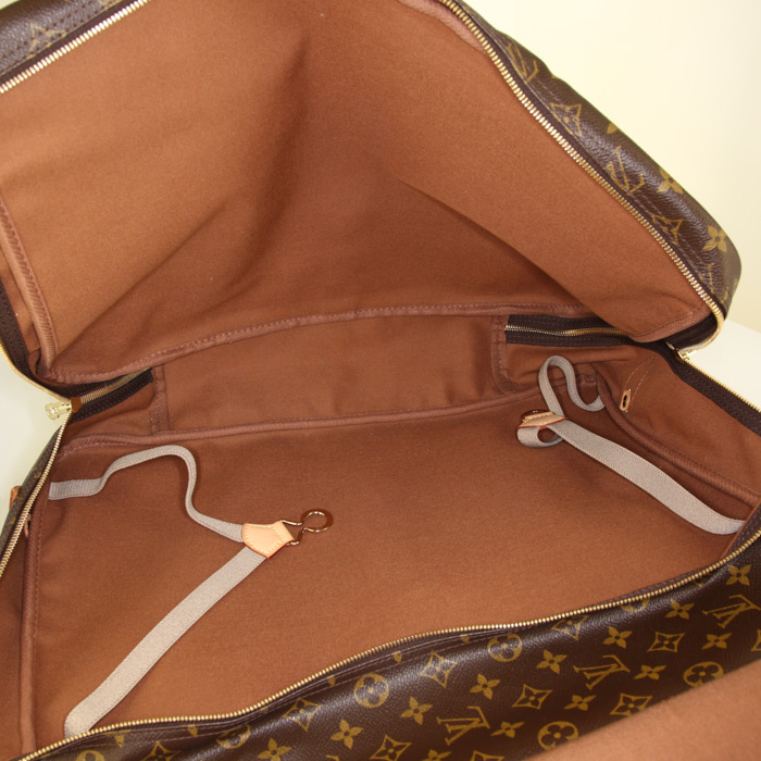 Borsa da viaggio Louis Vuitton Sac de chasse in tela monogram marrone e pelle naturale - Detail D3