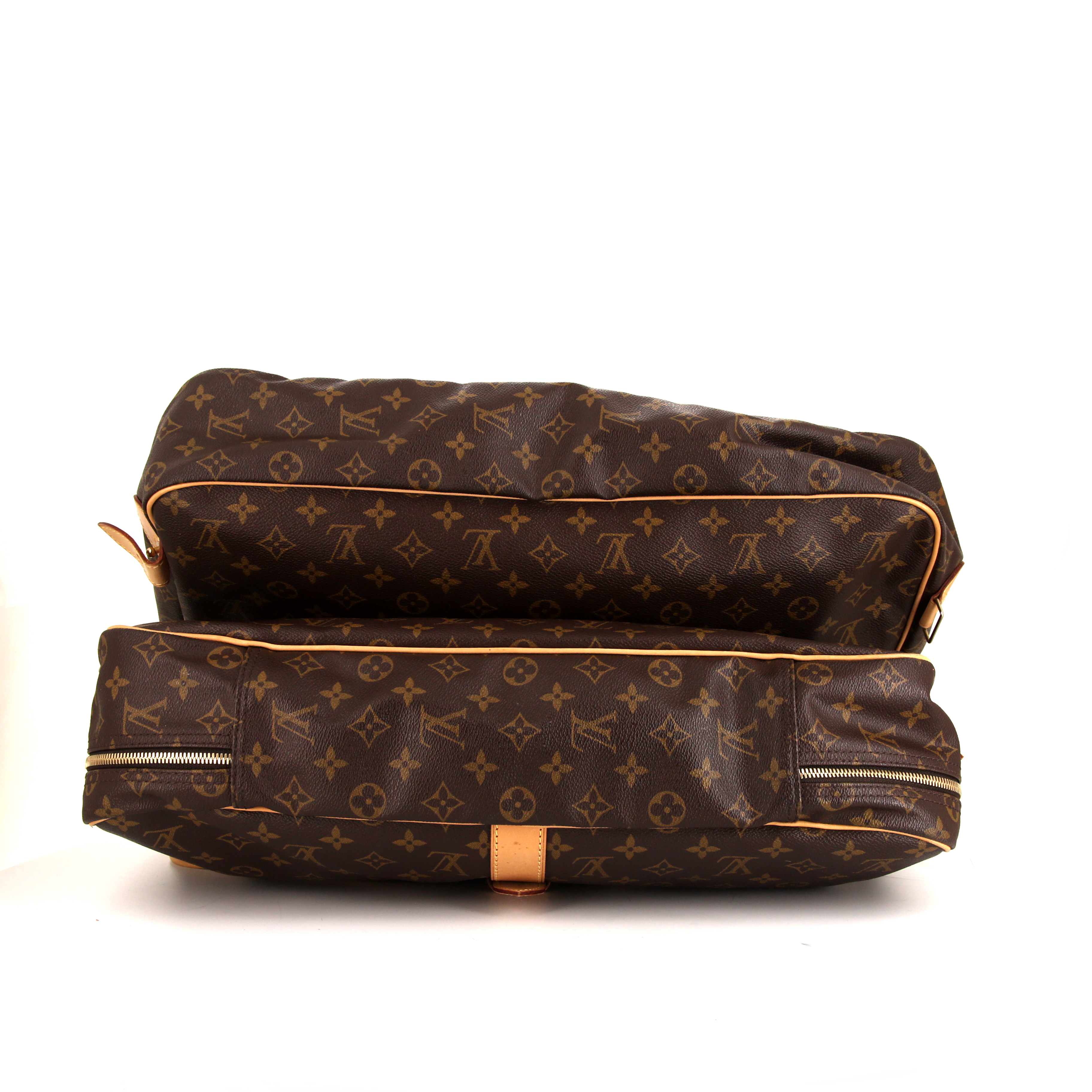 Borsa da viaggio Louis Vuitton Sac de chasse in tela monogram marrone e pelle naturale - Detail D5