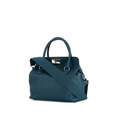 Bolso de mano Hermès Tool Box modelo mediano en cuero swift azul verdoso