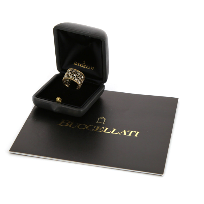 Buccellati 3 File Campanelli ring in yellow gold,  blackened gold and diamonds - Detail D2