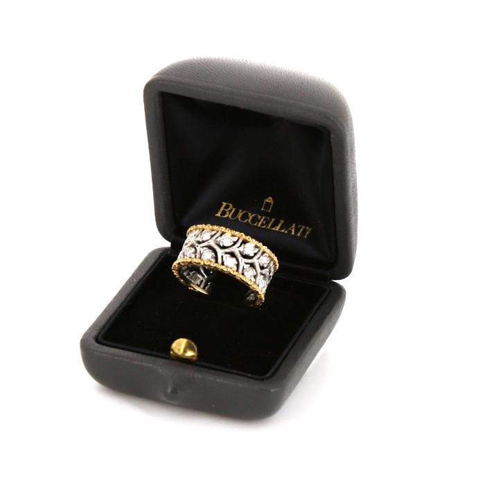 Sortija Buccellati Eternelle Ramage en oro amarillo,  oro blanco y diamantes - Detail D2