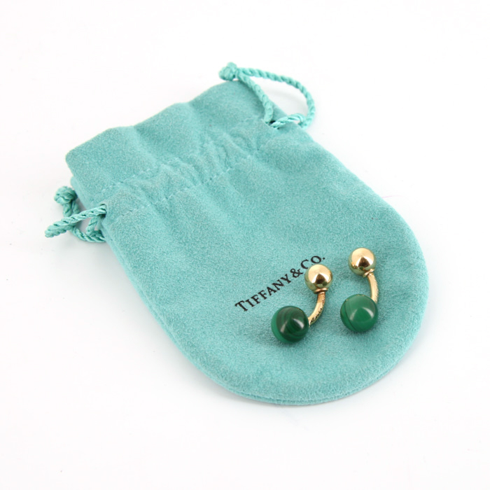 Tiffany & Co 1980's pair of cufflinks in 14 carats yellow gold and malachite - Detail D2
