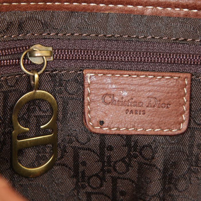 Bolso de mano Dior Saddle en lona beige y cuero marrón - Detail D3