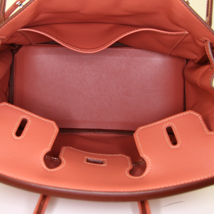 Bolso de mano Hermès  Birkin 25 cm en cuero swift rosa Thé - Detail D2