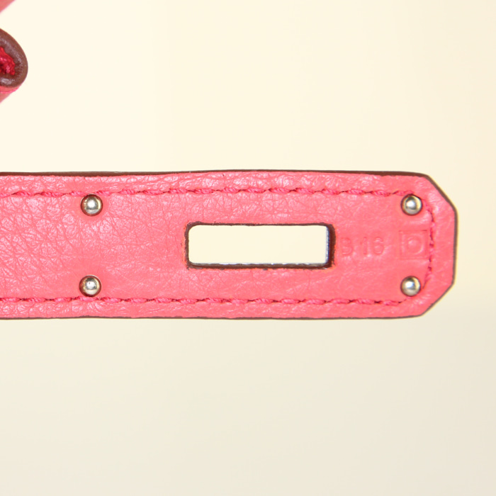 Bolso de mano Hermes Birkin 35 cm en cuero togo rosa Jaipur - Detail D4