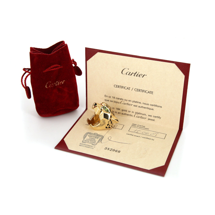 Cartier Panthère ring in yellow gold,  enamel and peridots - Detail D2