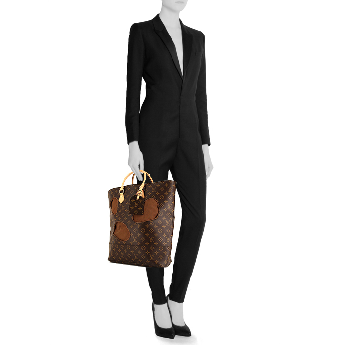 Bolso Cabás Louis Vuitton Sac Plat Edition Limitée Rei Kawakubo en lona Monogram revestida marrón y cuero natural - Detail D1