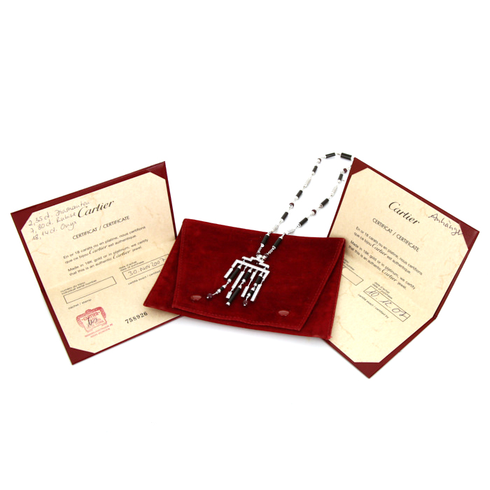 Collana Cartier Le Baiser du Dragon in oro bianco,  diamanti e onice e rubini - Detail D2