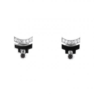 Paire de boucles d'oreilles Cartier Le Baiser du Dragon en or blanc,  émail noir et diamants et en rubis