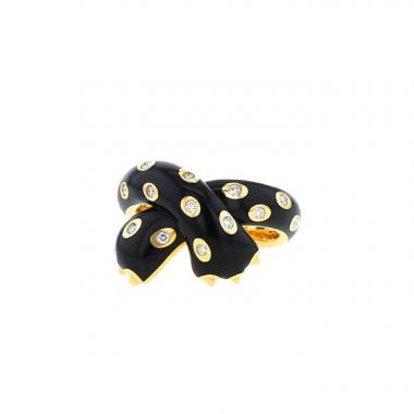 Anello Fred Ombre Féline in oro giallo,  smalto nero e diamanti