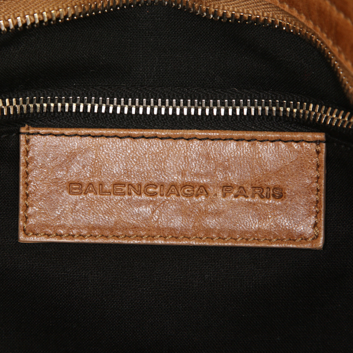 Balenciaga Classic City handbag in beige foal and brown leather - Detail D4