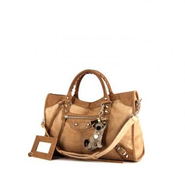 Bolso de mano Balenciaga Classic City en piel de potro beige y cuero marrón
