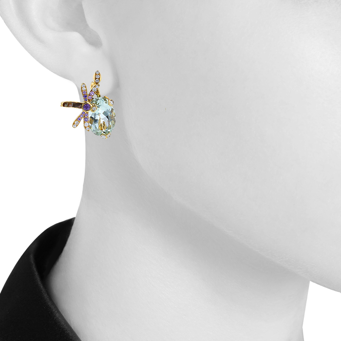 Dior Gourmande earrings in yellow gold,  sapphires and diamonds and in quartz - Detail D1