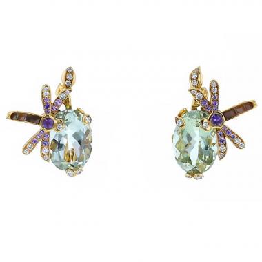 Dior Gourmande earrings in yellow gold,  sapphires and diamonds and in quartz