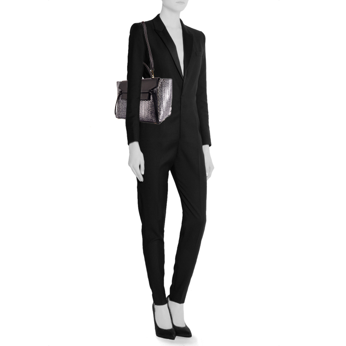 Celine  Belt mini  handbag  in black and silver python  and black leather - Detail D2