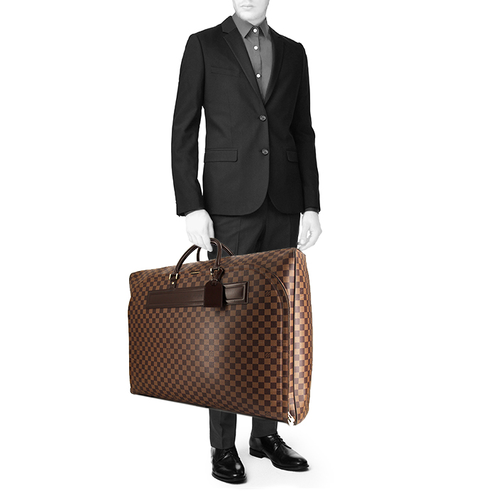 Louis Vuitton Nolita suitcase in ebene damier canvas and brown leather - Detail D1