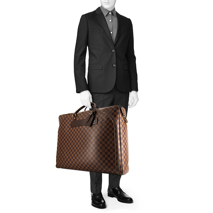 Louis Vuitton Nolita suitcase in ebene damier canvas and brown leather - Detail D1