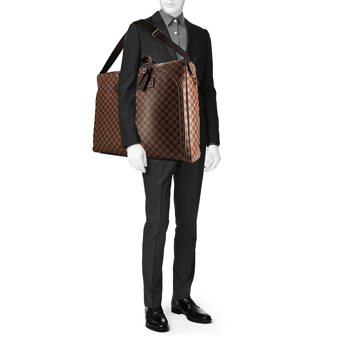 Maleta Louis Vuitton Nolita en lona a cuadros ébano y cuero marrón - Detail D2